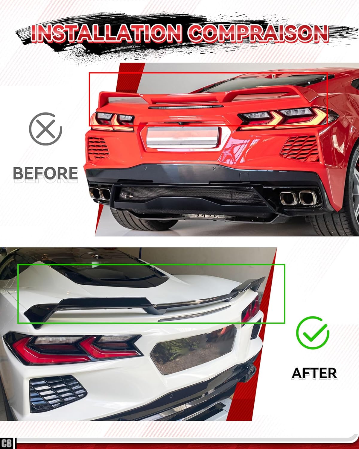 Upgrade Rear Trunk Spoiler Wicker Fit for Corvette C8 Z51 2020-2025 Double Side Carbon Flash Rear Spoiler ABS Plastic Replacement