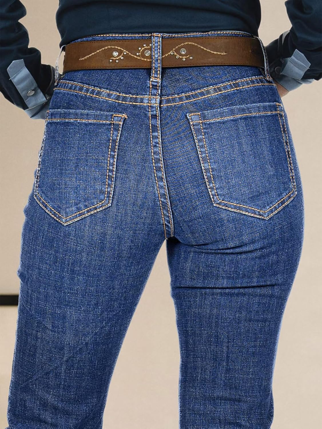 Flamingals High Waist Bootcut Jeans for Women Vintage Stitch Detail Casual Skinny Denim Pants Without Belt - Image 5