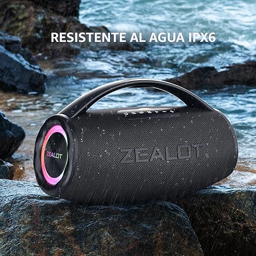 Miniatura 3 de ZEALOT Altavoz Bluetooth inalámbrico con luces, graves en auge de 80 W, entrada de tarjeta USBAUXTF de 0.138 in, IPX6 impermeable, BT 5.2, tiempo de