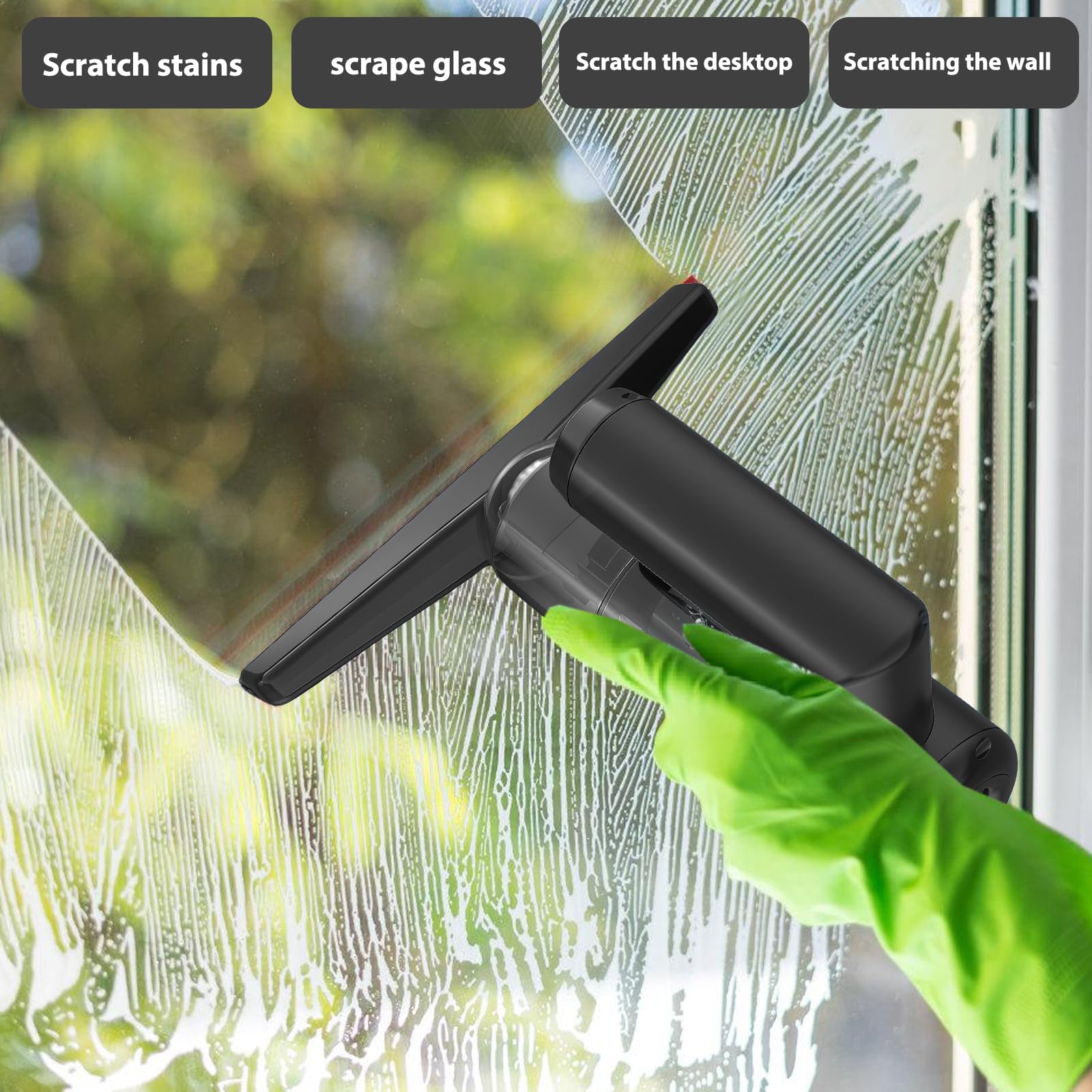 Aspirateur de vitres électrique 2 en 1 - Grattoir pour vitres et absorbeur d'eau - Sans traces ni taches d'eau - Nettoyeur de vitres pour fenêtres, miroirs de voiture (noir)
