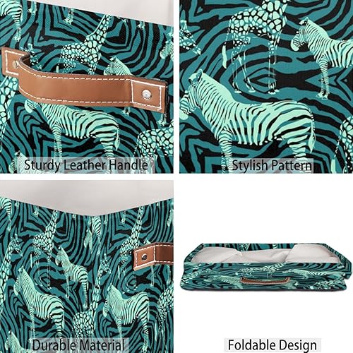 Miniatura 5 de Zebra - Contenedores de almacenamiento plegables de tela de jirafa de 13 x 13 x 13 pulgadas con asas de poliuretano para estantes, armario,