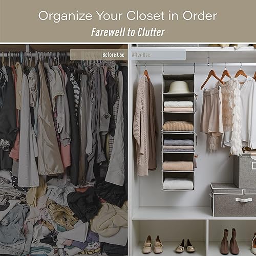 Miniatura 5 de StorageWorks Organizadores colgantes de armario de 6 estantes, paquete de 3 organizadores de armario grandes con asas