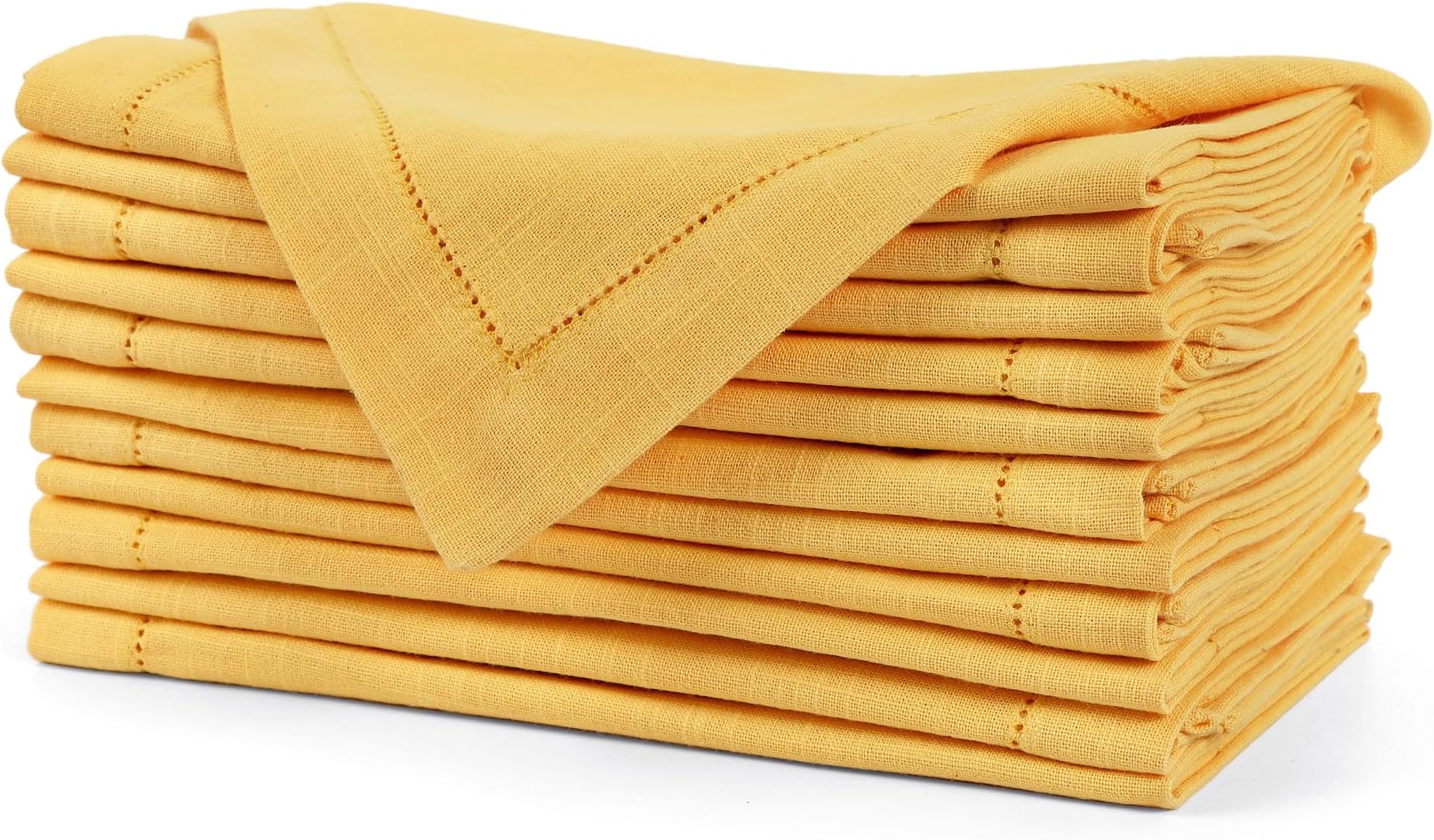 Hemstitched Cotton Table Napkins – Set of 6, 20x20 Inch, 100% Cotton Cloth Napkins with Faggoting Stitching – Durable & Elegant for Parties, Everyday Use (Yellow Slub)