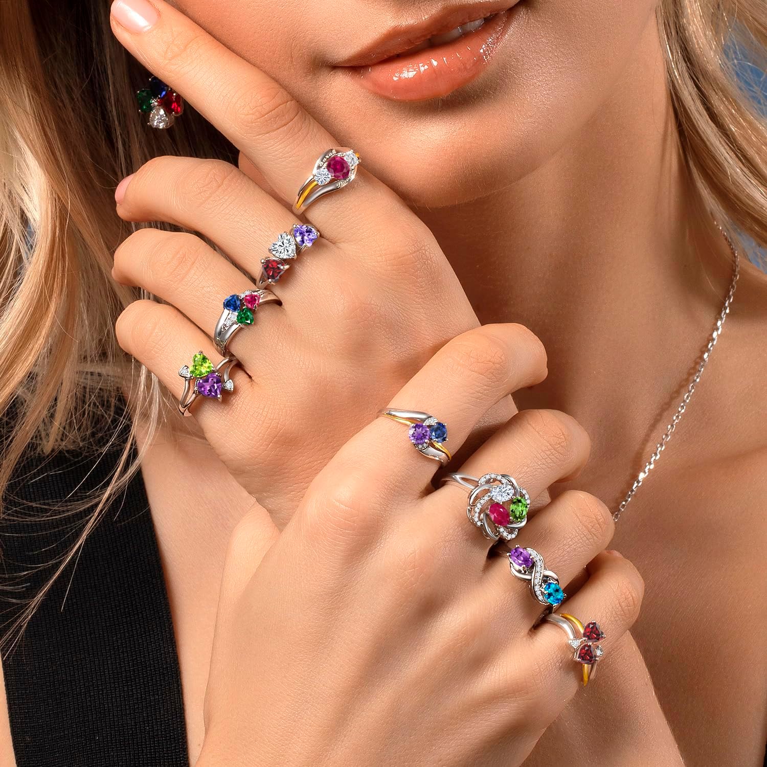 Gem Stone King Personalized Customized Engraved 2-Stone Ring For Women | 925 Sterling Silver | Gemstone Birthstone and White Created Sapphire Infinity Forever Love Knot Ring For Women