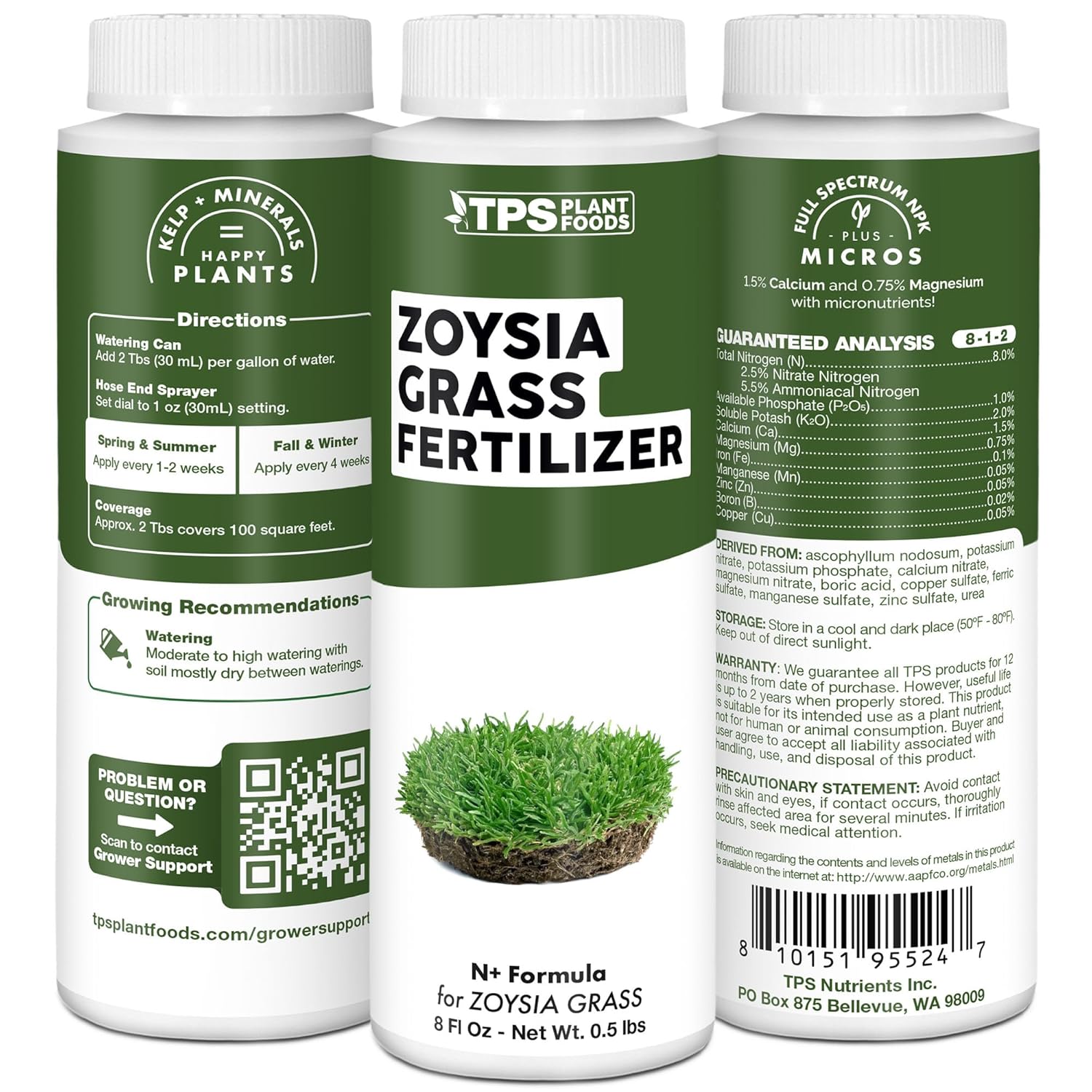 Zoysia Grass Fertilizer – Liquid Lawn Food for Dense Turf, Rich Green Color & Strong Root Development, 1 Gallon