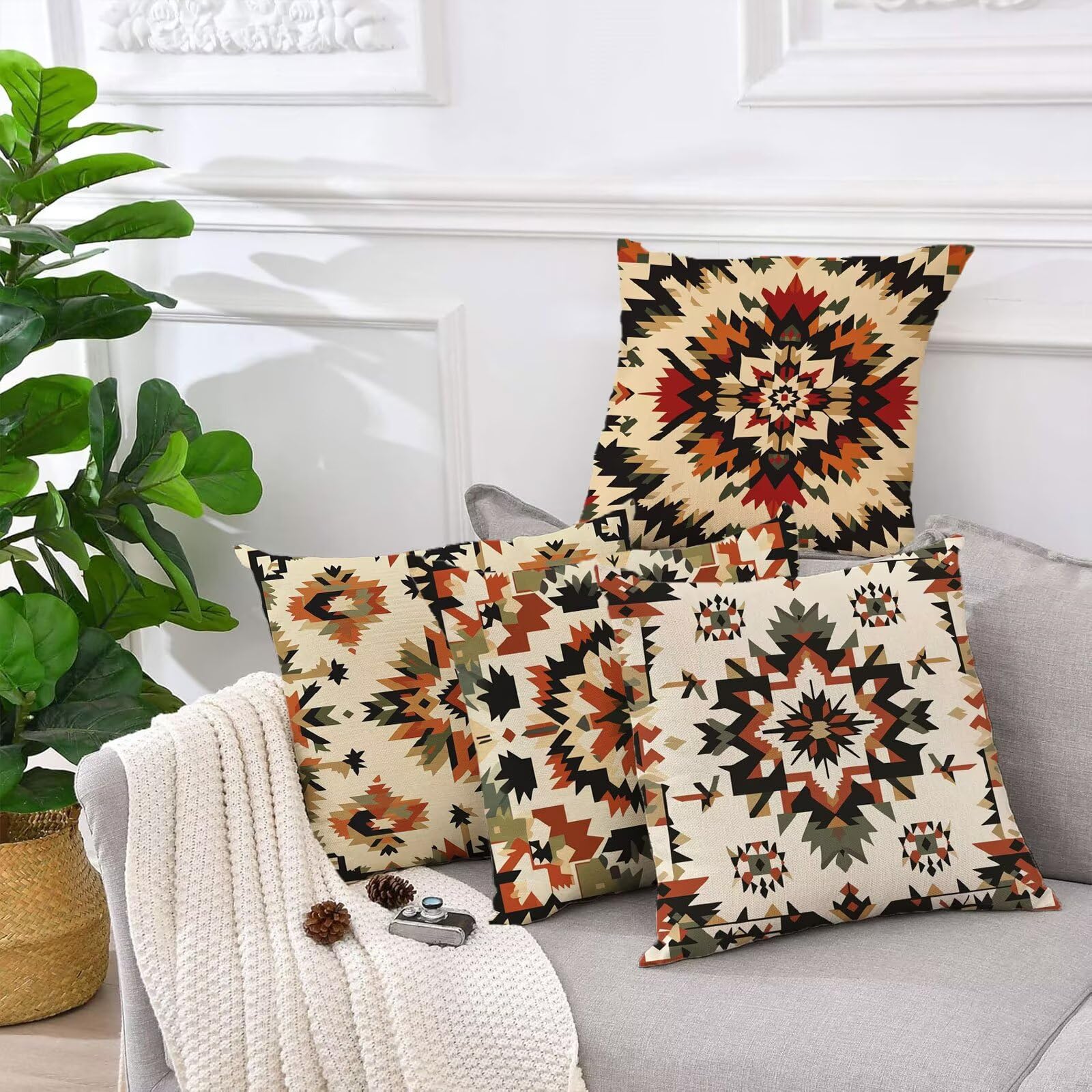 Cojines impermeables de terciopelo beige para exteriores, 60 x 60 cm, paquete de 4 fundas de almohada decorativas para muebles de jardín, interiores y sofás