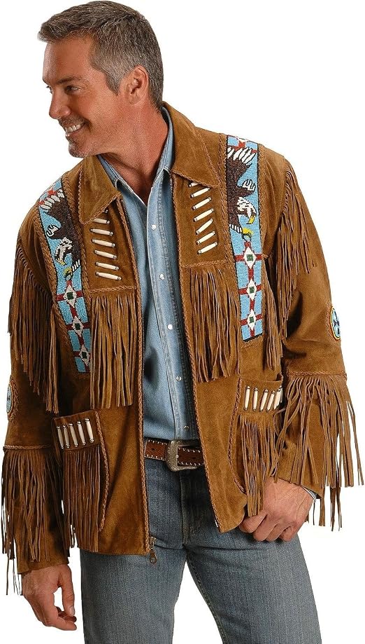 Eagle Bead Fringed Suede Leather Jacket 