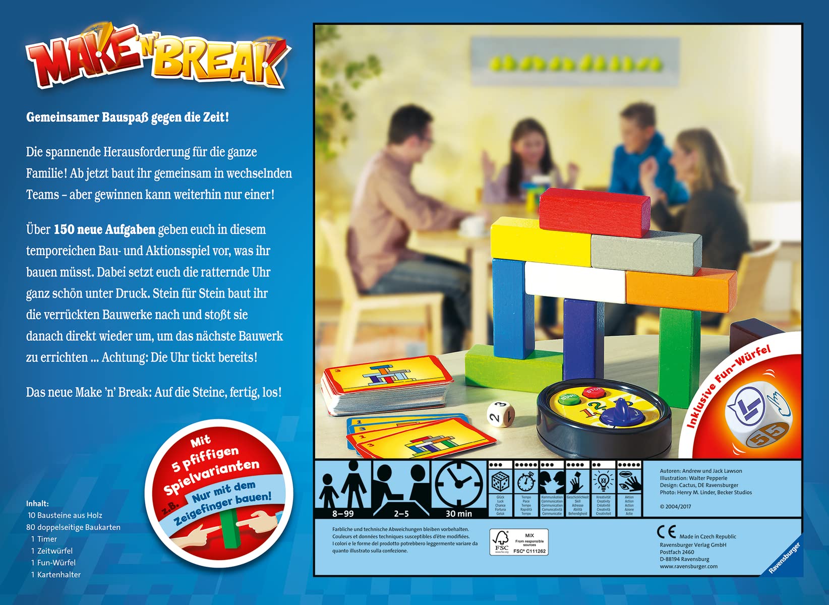 Ravensburger 26750 - Make 'n' Break - Gesellschaftsspiel für die ganze Familie mit Bausteinen, Spiel für Erwachsene und Kinder ab 8 Jahren, für 2-5 Spieler - mit 160 neuen Aufgaben