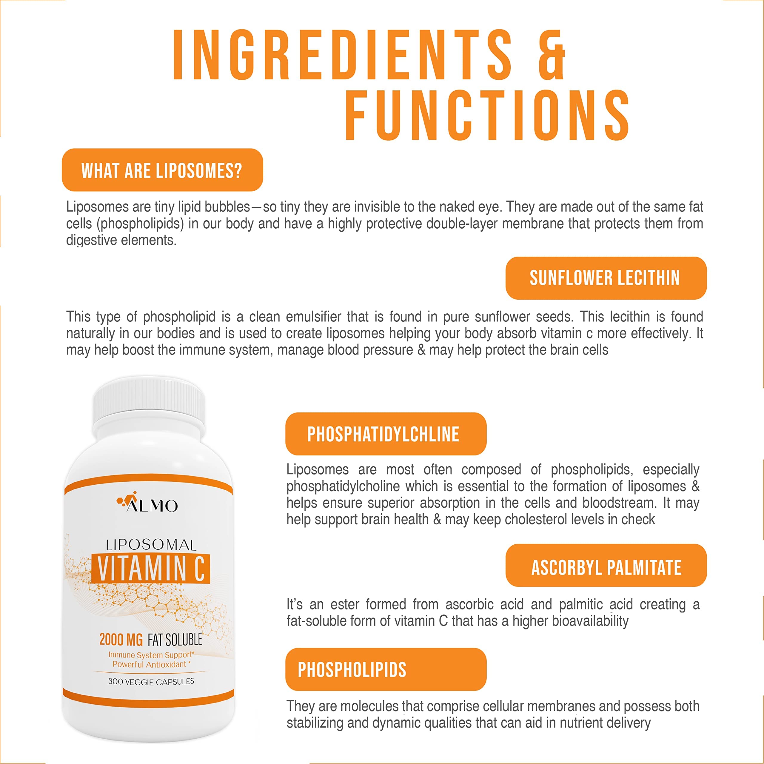 Premium Liposomal Vitamin C 2000mg, 300 Capsules Immune Support