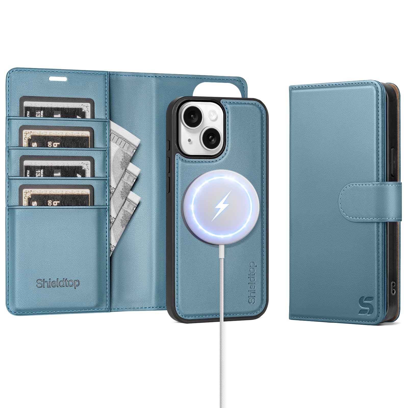 Shieldtop Compatible with Magsafe Magnetic 2 in 1 Detachable iPhone 13 Wallet Case with Card Holder Credit Slots Men Women,PU Leather RFID Blocking