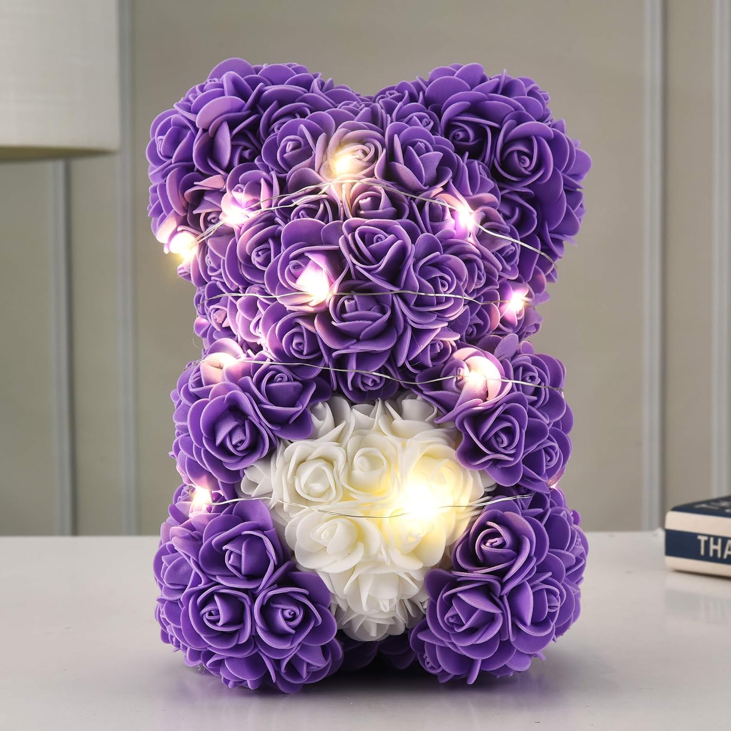 Rose Flower Bear-Hand Made Rose Teddy Bear,Best Artificial Decoration Gifts for mom, Girls,Unique Birthday Gifts,The Perfect Party Clear Gift Box (Purple) - Image 2