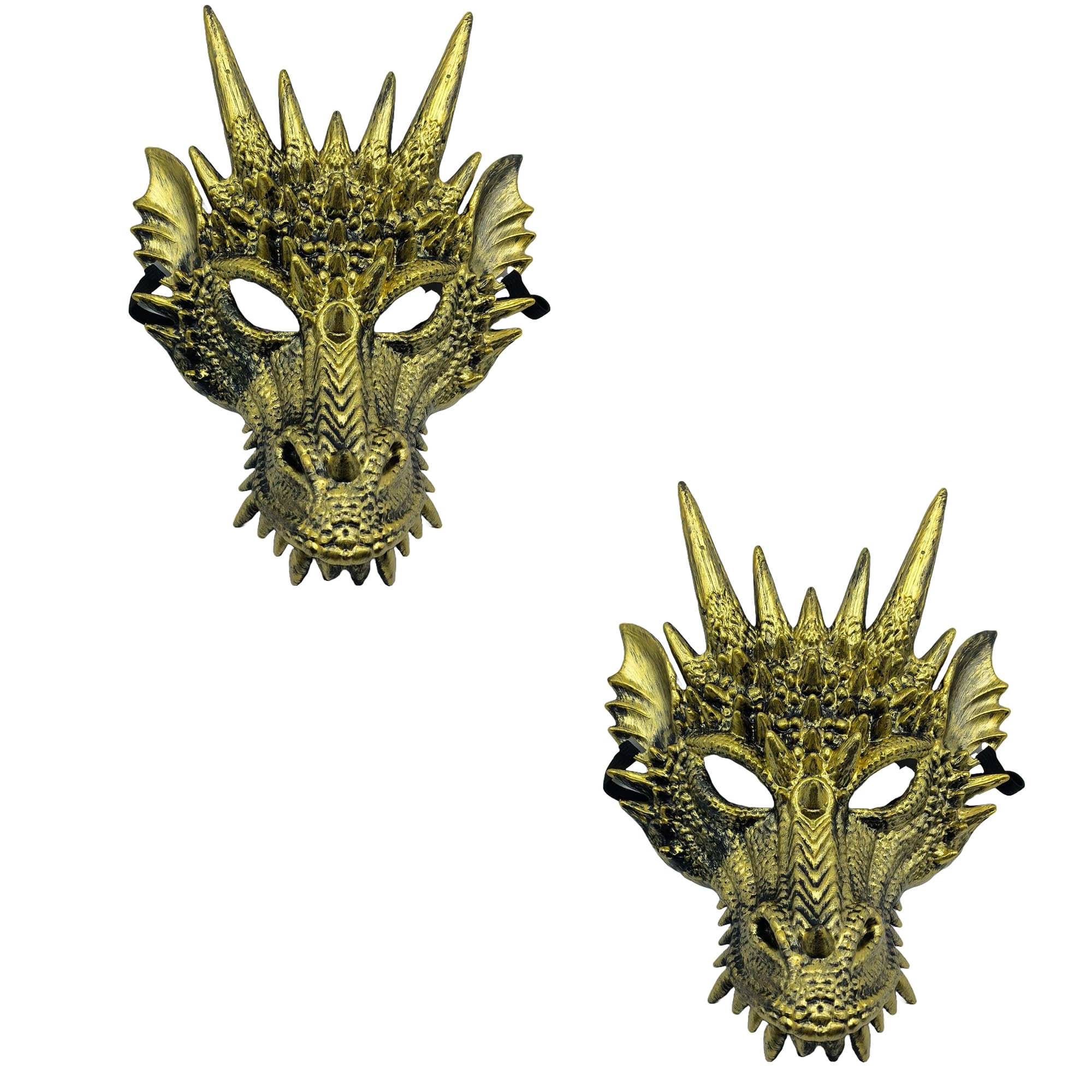 Komonee 2 x Dragon Gold Mask Halloween Adult Drake Lizard Costume Party Game Unisex Fancy Dress Up GOT Outfit Dungeons Thrones