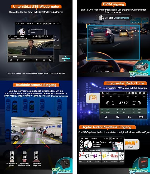 Erisin 8 Core Android 14 Car Stereo 4GB 64GB for Renault Dacia Duster Logan Sandero Dokker Lodgy Carplay 8 Inch Car Radio Sat Nav DSP Bluetooth A2DP Wifi 4G DAB+ Canbus