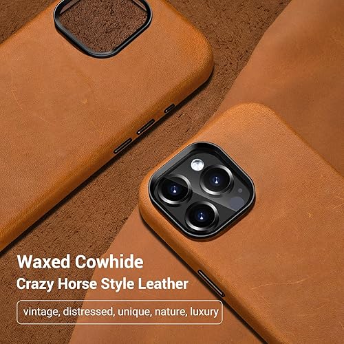 Miniatura 10 de Belemay Magsafe - Funda de piel compatible con iPhone 15 Pro, piel de caballo loco vintage de grano superior, botones de metal y bisel de la cámara,