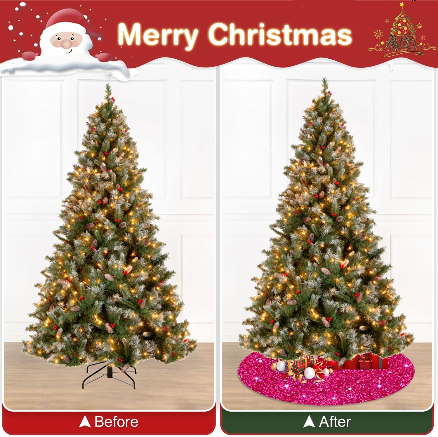 Pink Christmas Tree Skirt Large 60 Inch Sparkle Sequin Tree Skirt Glitter Tree Skirts Hot Pink Tree Skirt Velvet Xmas Tree Mat for New Year Party Home Deocration
