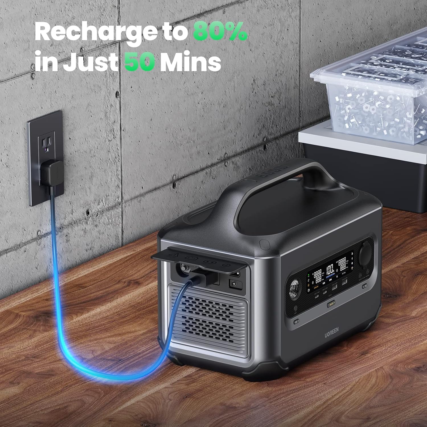 UGREEN PowerRoam 600 charging from a wall outlet