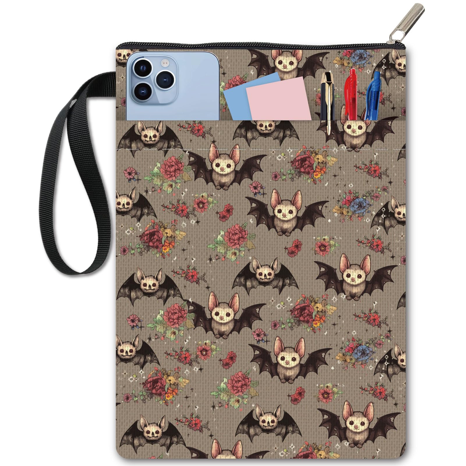 CRASPIRE Bat Book Covers Animal Rose Protector Gothic Book Sleeve for Paperbacks Washable Fabric Cloth with Zipper and Extra Sleeve Pocket for Readers Lovers Classmate Gifts โ image 1