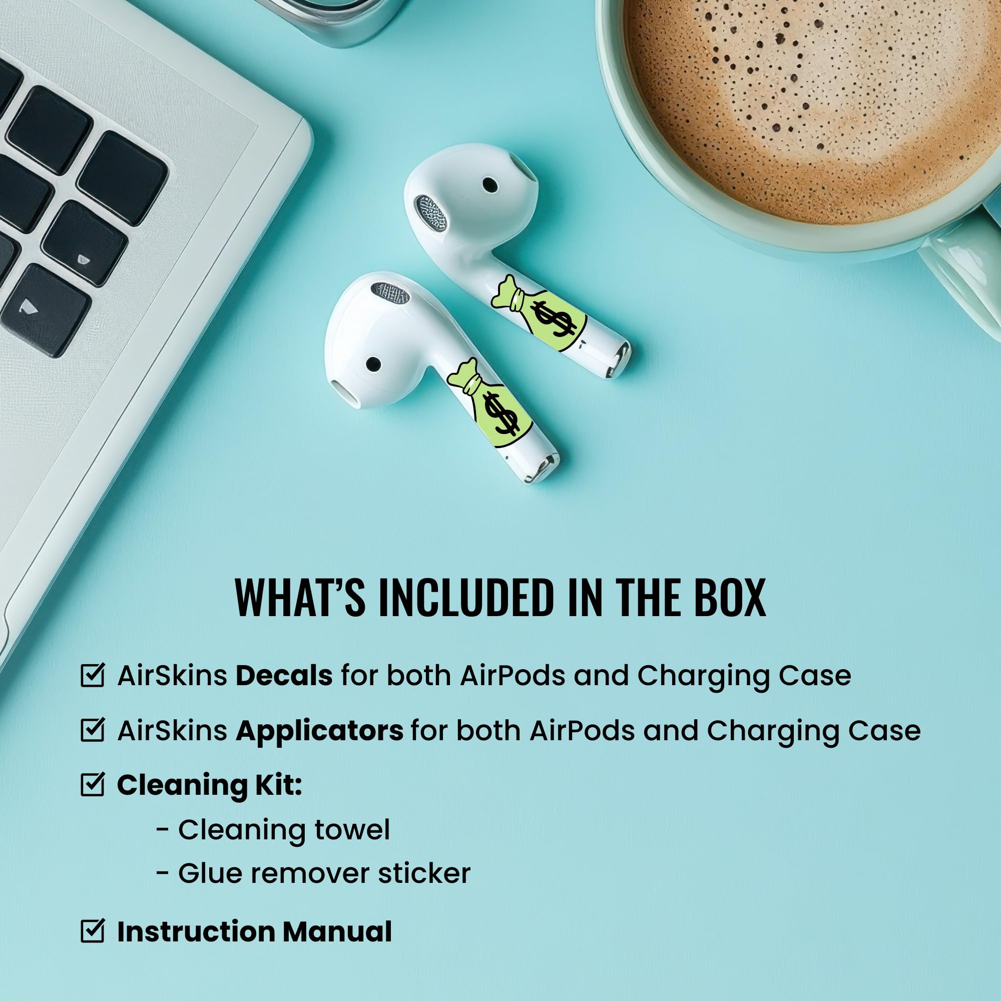 AirSkins Cool Skeleton Stickers for AirPods Pro & AirPods Pro 2 - Skeleton Headphone Decoration Accessories, Fun Headphone Accessories, Cool Skull Skin, Skull Stickers for Headphones 4