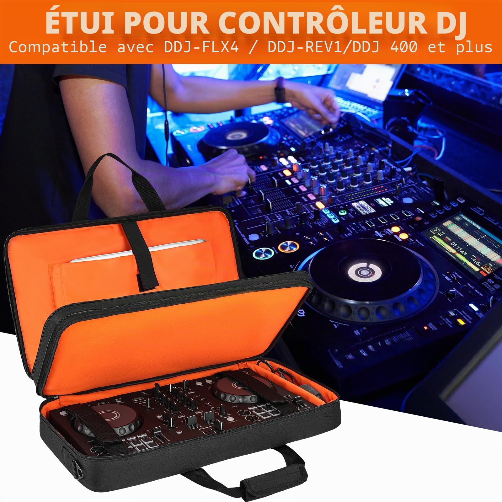 Étui de Transport pour Contrôleur Pioneer DDJ-FLX4/DDJ-REV1/DDJ-400/DDJ-SB3/DDJ-RB,Sac de Rangement avec Bandoulière pour Contrôleur DJ compatible avec Numark Mixtrack Pro FX/Platinum FX/Roland DJ-202