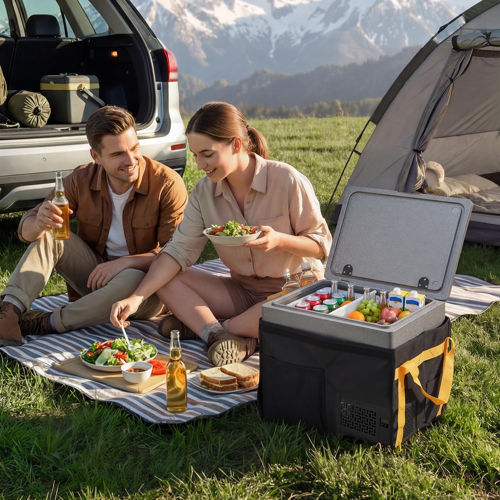 VEVOR Glacière Électrique Voiture 12/24 V CC 40 L, Réfrigérateur Portable Ultra-léger en EPP, pour Camping Voyage Plage Pêche, Mini Frigo à Compression Contrôlable par APP, Température -10 °C à 10 °C