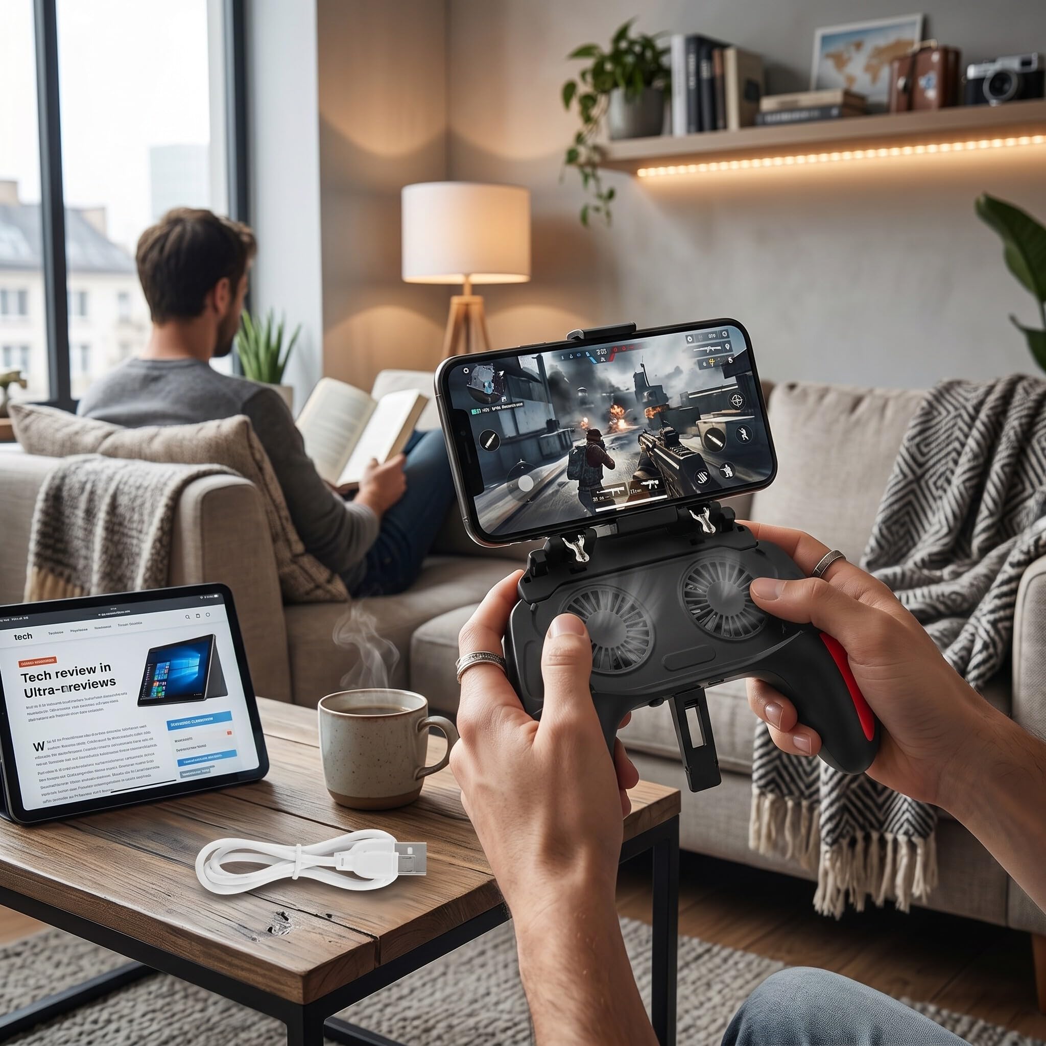 Ejoyous Telecomando per Giochi Mobile con Doppia Ventola di Raffreddamento, Manopola da Gioco Ergonomicamente Confortevole per Smartphone, con Rapida Dissipazione del Calore, per (5000mAh)
