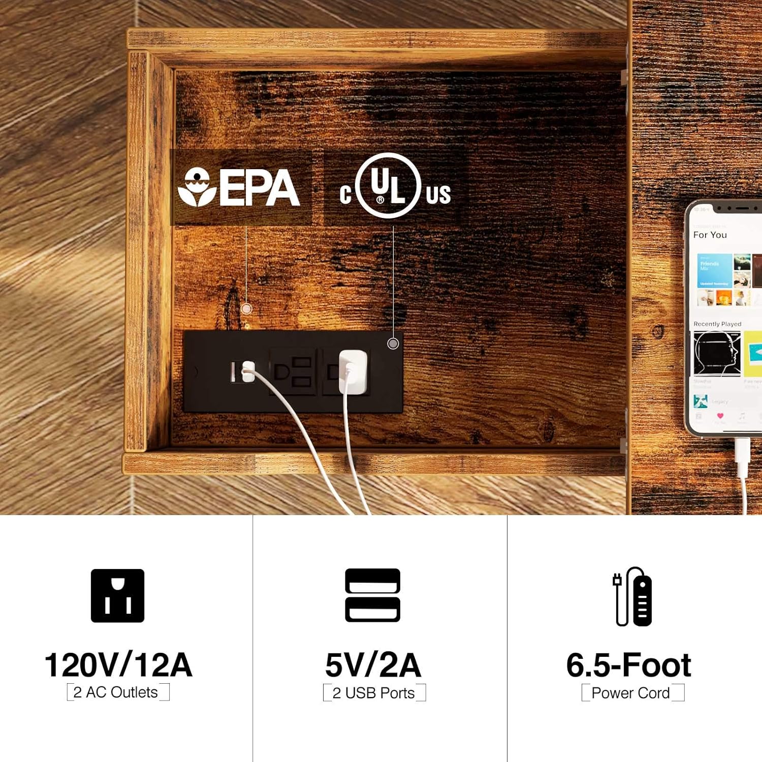 Rolanstar End Table with Charging Station, Narrow Flip Top End Side Table with Storage Shelf and USB Ports & Power Outlets for Small Spaces, Nightstand Sofa Table for Living Room, Bedroom Rustic Brown : Home & Kitchen