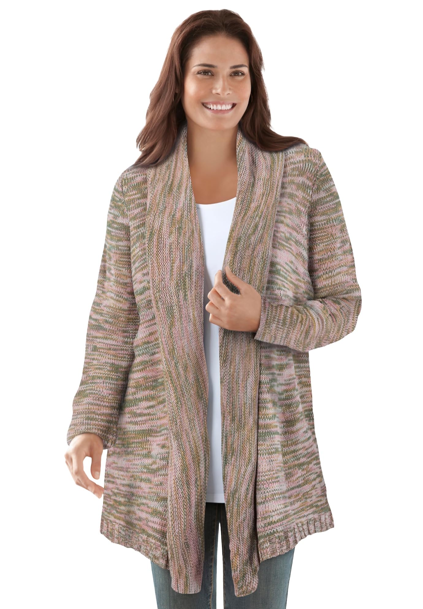Woman Within Plus Size Multi Marled Cardigan