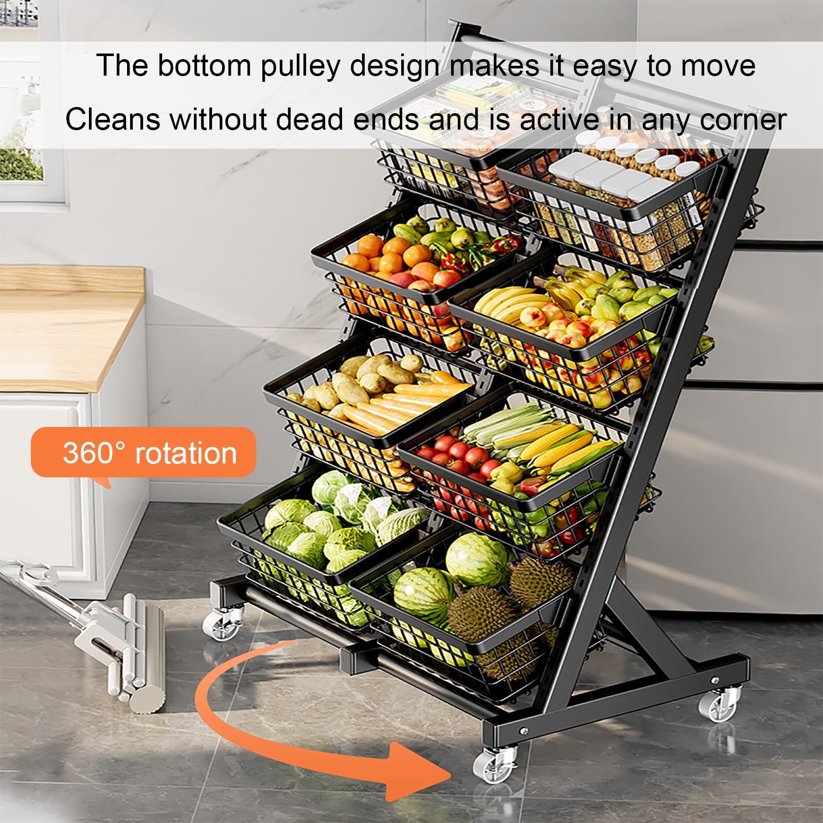 Carrito multifuncional de 3 niveles con cestas, carrito utilitario que ahorra espacio para almacenamiento de cocina y despensa, organizador móvil con ruedas