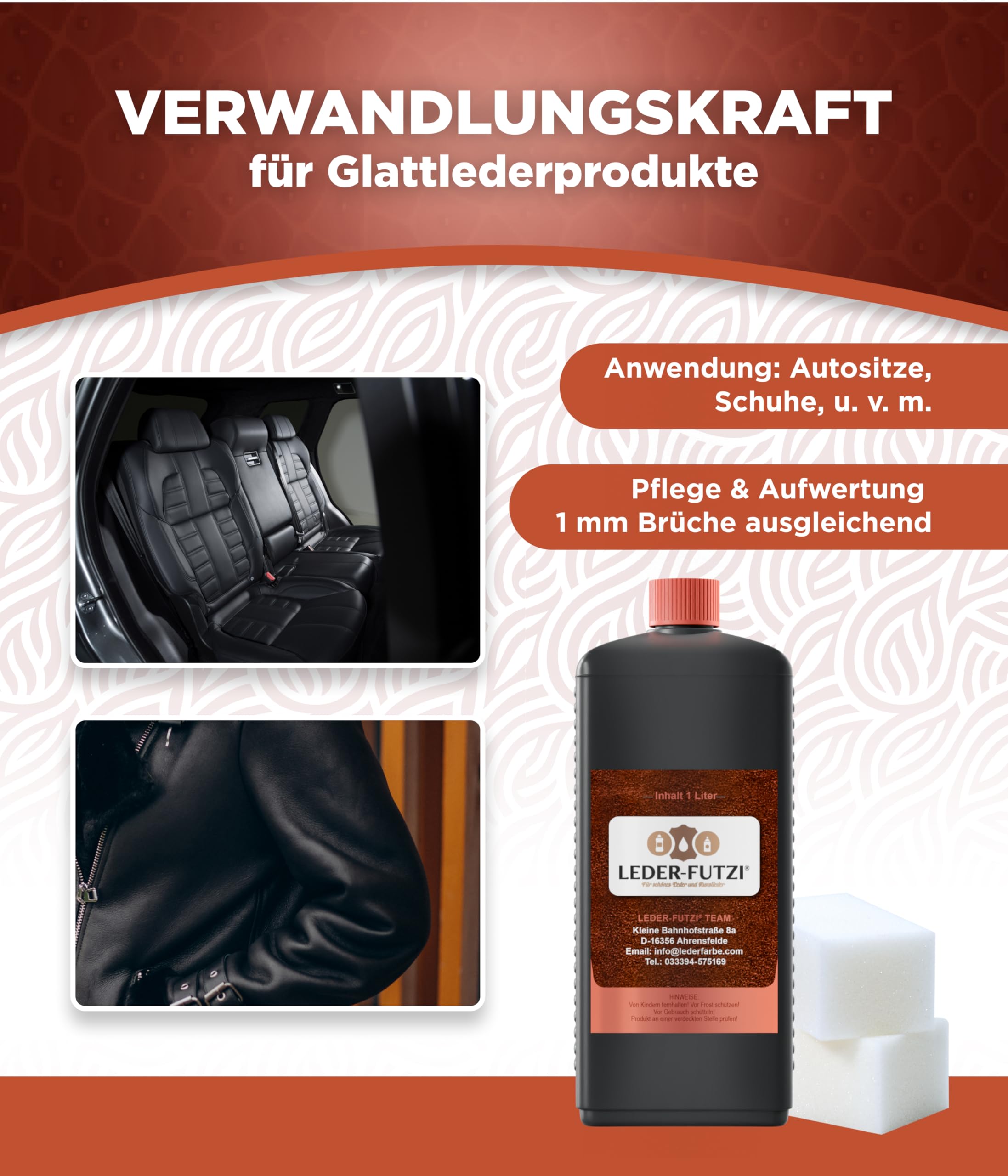 Lederfarbe Schwarz 1000 ml - Flexibel trocknend & bruchüberbrückend - Ideal zur Auffrischung von Glattleder - Made in Germany