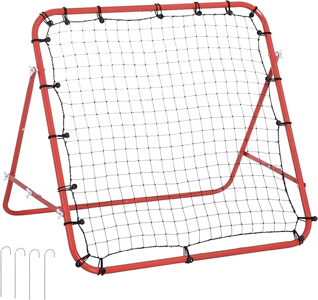 HOMCOM Rebounder Net Practise Kickback Target Goal Play Teens Adults Softball Training Aid Red