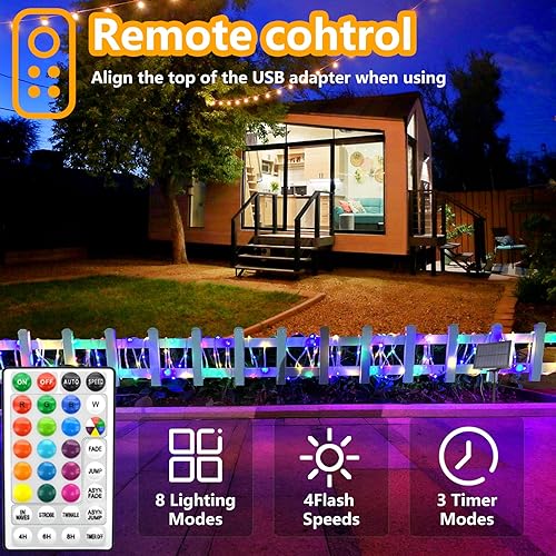 Miniatura 4 de Cuerda de luces LED para interiores con alimentación USB, tira de 200 luces LED de 66 pies para exteriores, impermeable, luces de tubo con 16