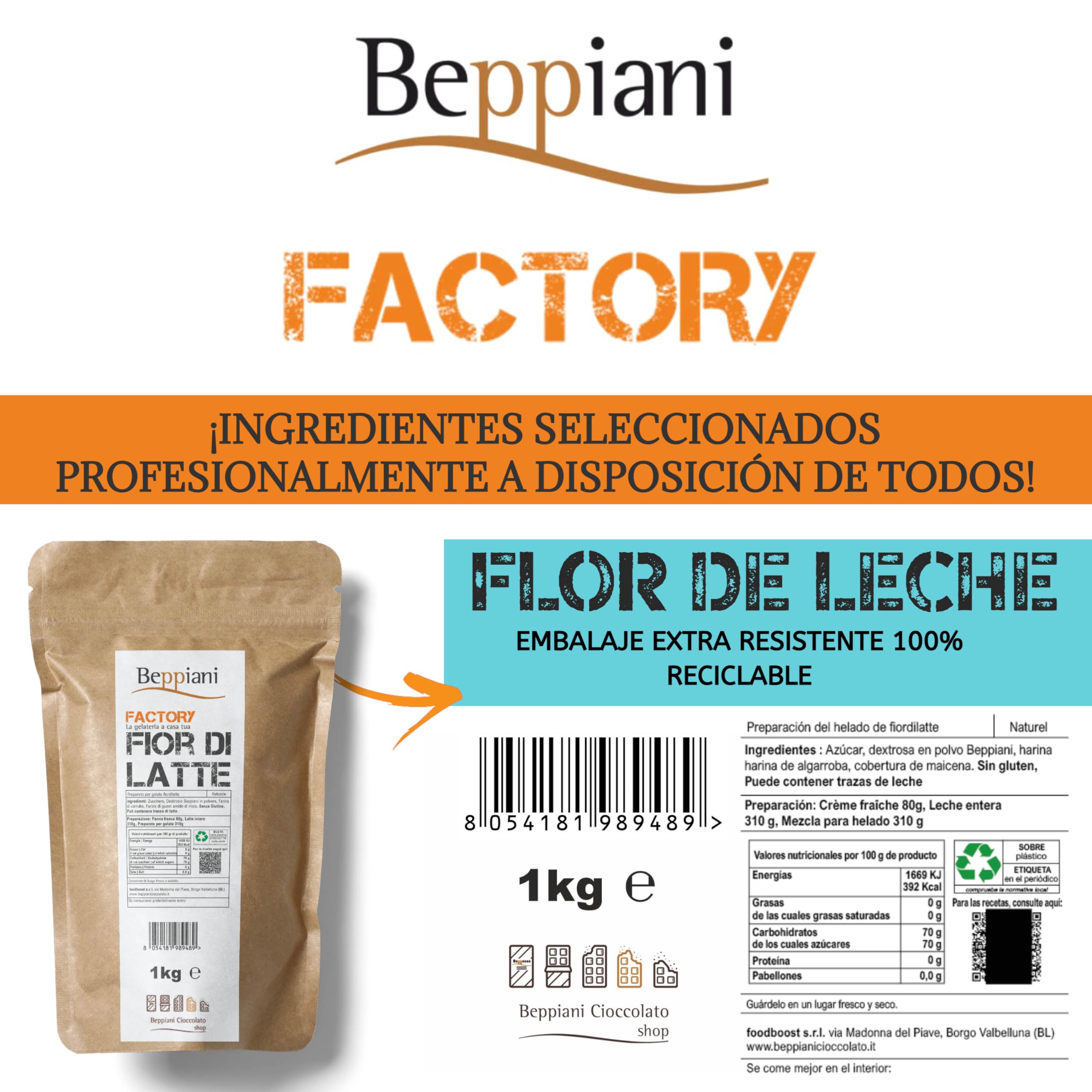 Preparado para helado profesional Beppiani Base helado, flor de leche, para heladería, fácil preparación, resultado de heladería, receta simple resultado sorprendente