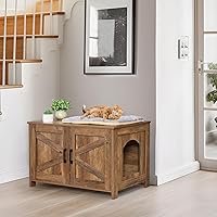 Vista 14 de Homhedy - Caja de arena para gatos, muebles de madera para baño de gatos con puerta de granero, casa para mascotas, se adapta a la mayoría de cajas