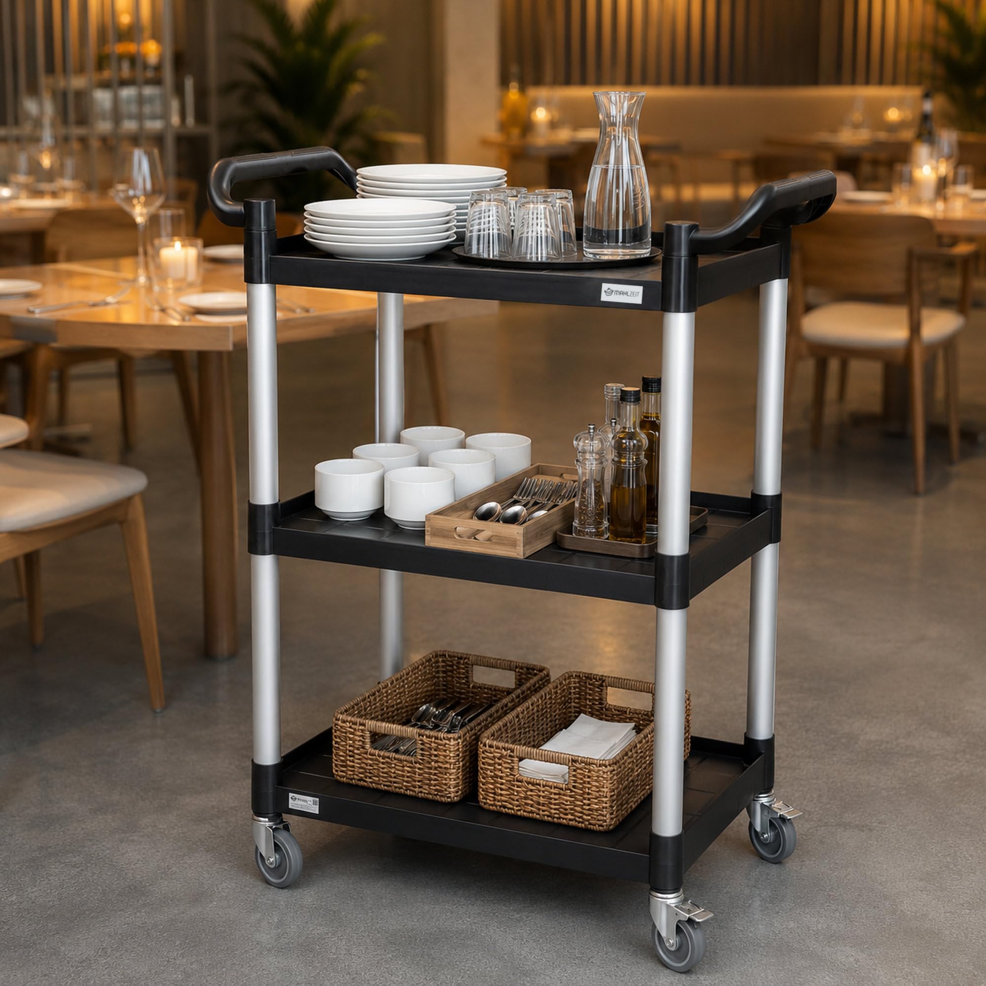 Mahlzeit Chariot de service avec roulettes en plastique à 3 étages - 79 x 42 x 100 cm - Charge maximale : 150 kg - Chariot de cuisine avec roulettes, chariot à outils, chariot de barbecue, chariot de