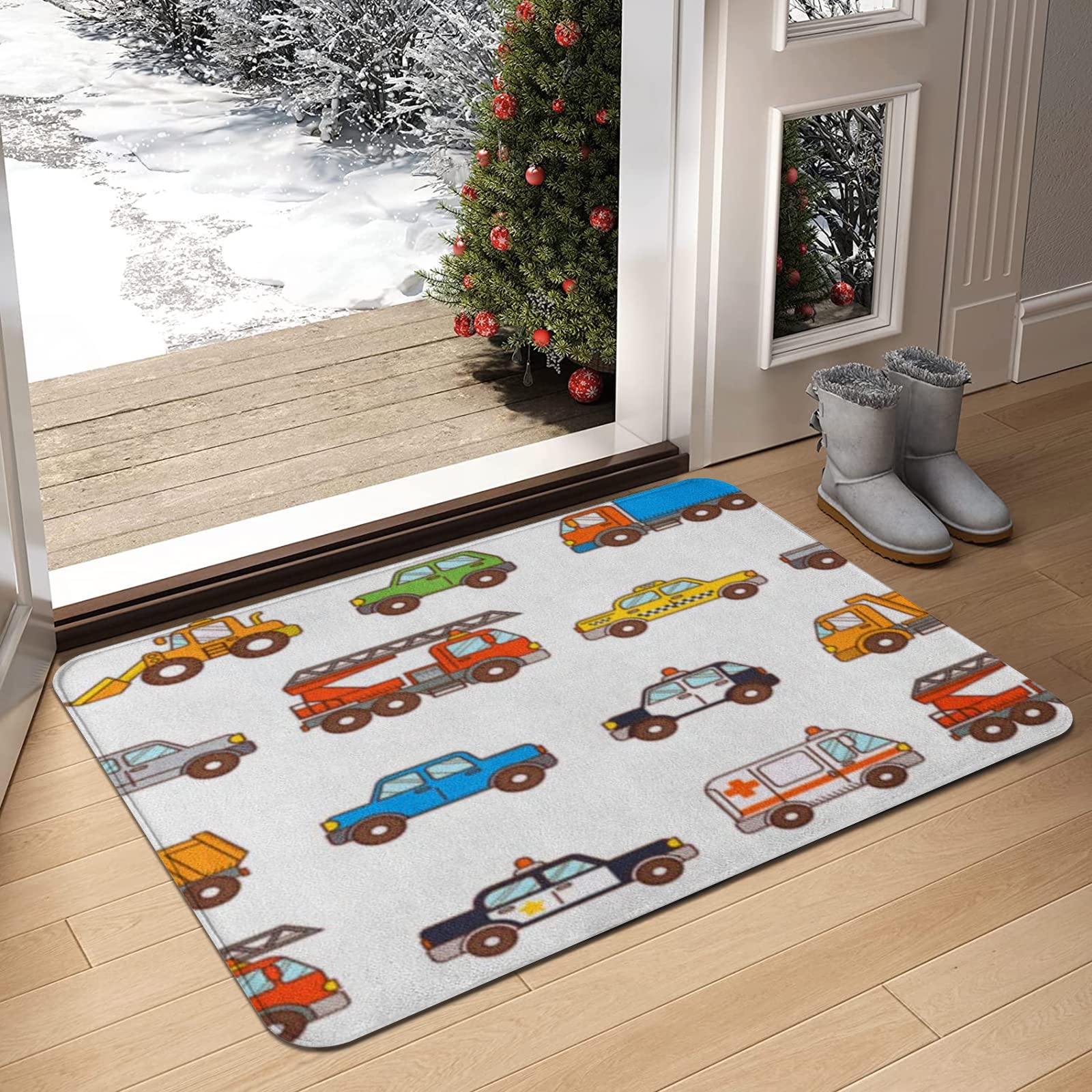 ERICAT Felpudo De Entrada,Juguete De Navidad Modelo Camión Cargado Dulces Ramitas,Alfombra Absorbente Para Atrapar,Alfombrilla Antideslizante,Pasillo, Dormitorio,50x80cm