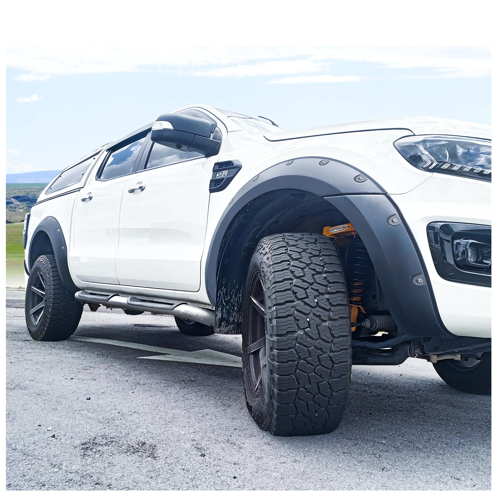 Fender Flare - Ampliador de Guardabarros para Ford Ranger 2015-2022 T7 T8 sin PDC, extensión extra ancha para guardabarros (remachado)
