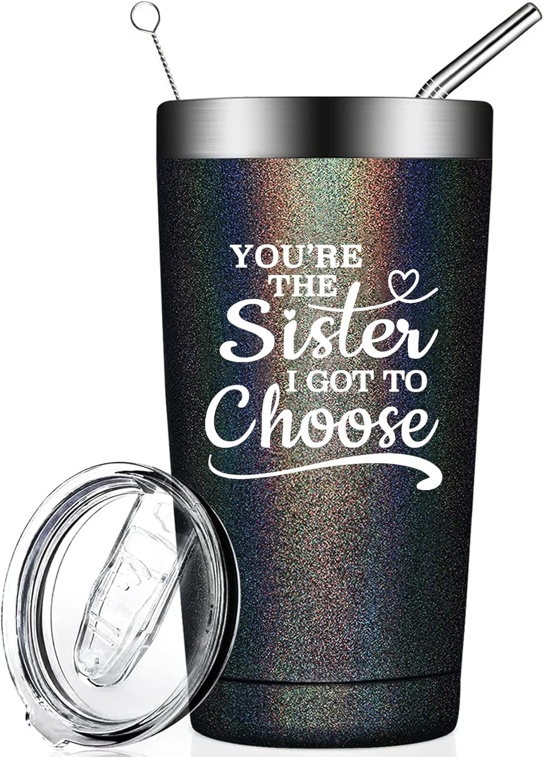 Sister Gifts You’re The Sister I Got To Choose 20 OZ Tumbler with Lid and Straw Insulated Travel Coffee Mug for Bestie Friends Women on Birthday Christmas