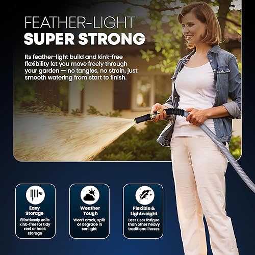 Miniatura 7 de TITAN Manguera de jardín flexible de 20 pies  Manguera de agua ultraligera y resistente con accesorios de latón y boquilla de chorro  Sin