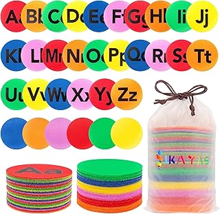 IKAYAS 56 Pcs Carpet Spots Markers Floor Dots Carpet Circles Carpet Markers for Kids Social Distancing and Wait Line Up, 26 Alphabet and 30 Pcs Carpet Dots Carpet Spots for Classroom, 6 Colors