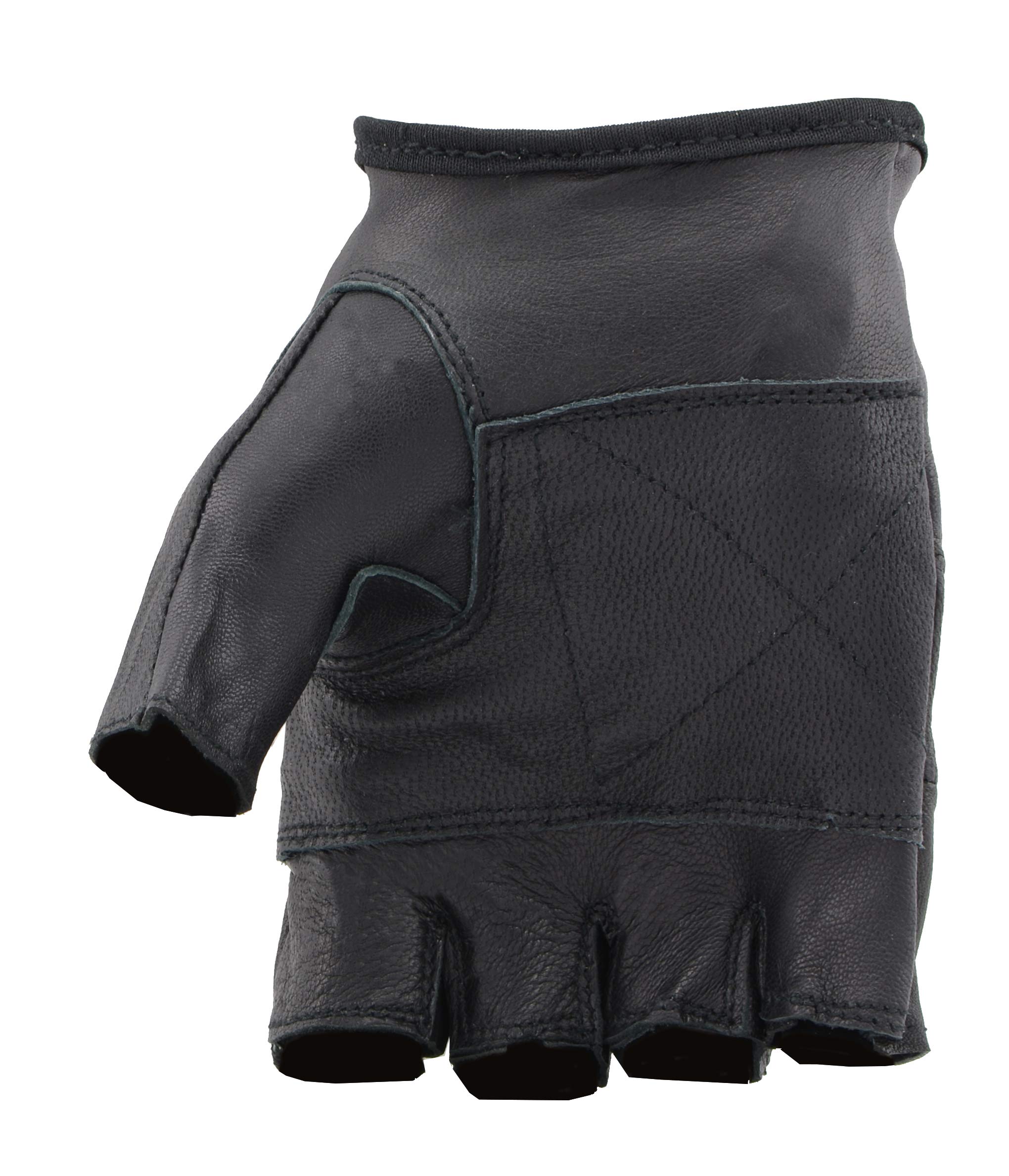 The Bikers Zone Men's Leather Fingerless Gloves, Soft Lambskin Leather (Black, L)