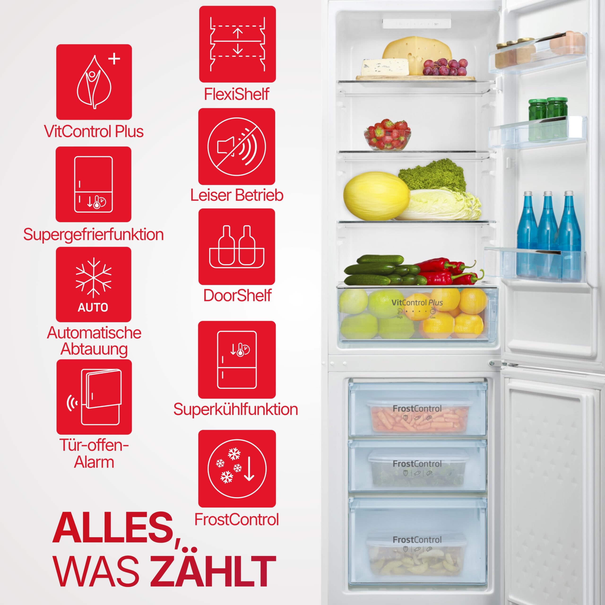 Amica Kühl-Gefrierkombination 262 L 176x54x55 cm KGCL 387 150 W | 187 L Kühlteil, 75 L Gefrierteil, FrostControl, VitControlPlus, Superkühlfunktion, Supergefrierfunktion, LED Display