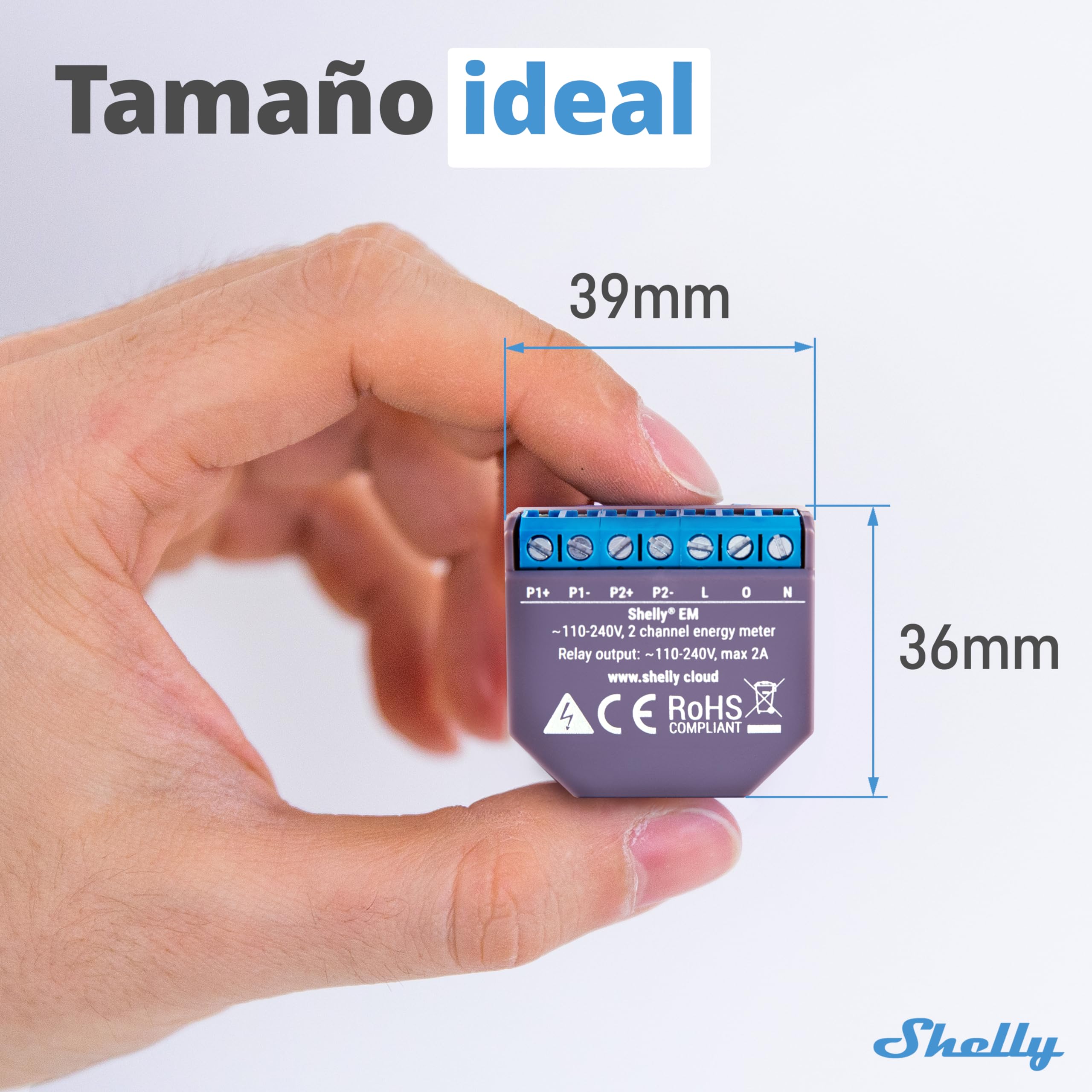 Shelly EM - Medidor De Energía Wi-Fi, 120A par canal, Funciona Con Alexa & Google Home, Control de grandes cargas y Energía Solar, Aplicación iOS Android, No necesita hub