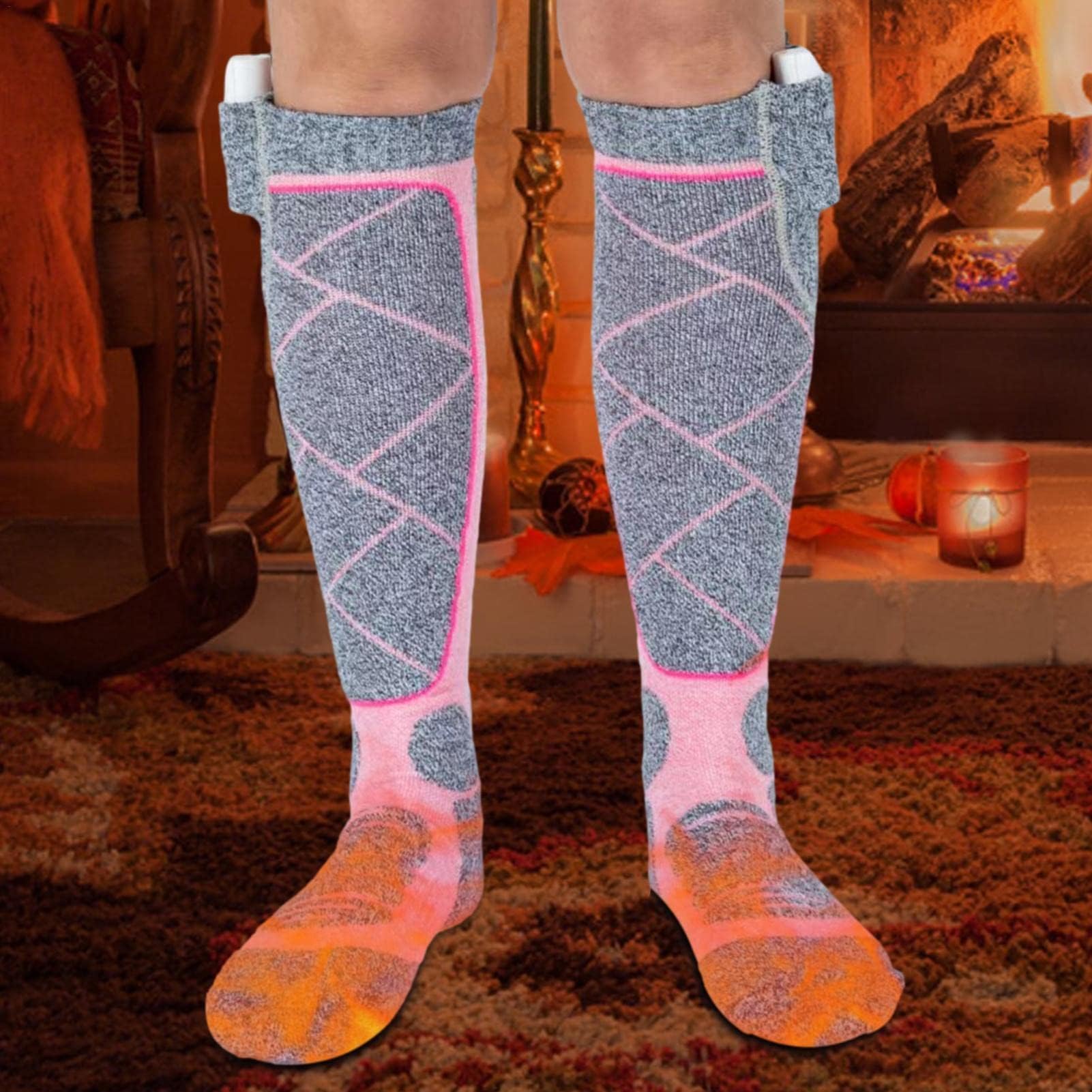Chaussettes chauffantes pour femme | Chaussettes chauffantes épaisses pour homme avec batterie rechargeable 2200 mAh | Chaussettes chauffe-pieds unisexes avec 3 niveaux pour l'escalade, la randonnée