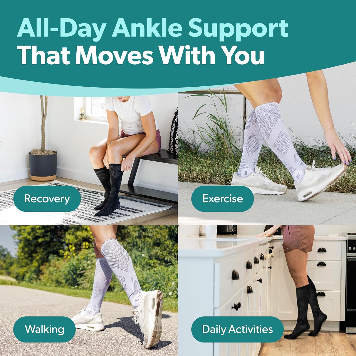 BraceAbility Knee High Compression Socks 20-30 mmHg - Support Socks for Women, Men, Circulation, Running, Flying, Post Surgery, Varicose Veins, Diabetic Foot Pain - 1 Pair Closed Toe (M - Gray) - Image 6