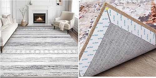 Tortania Alfombra gris para sala de estar de 9 x 12 pulgadas con juego de 10 cintas de alfombra
