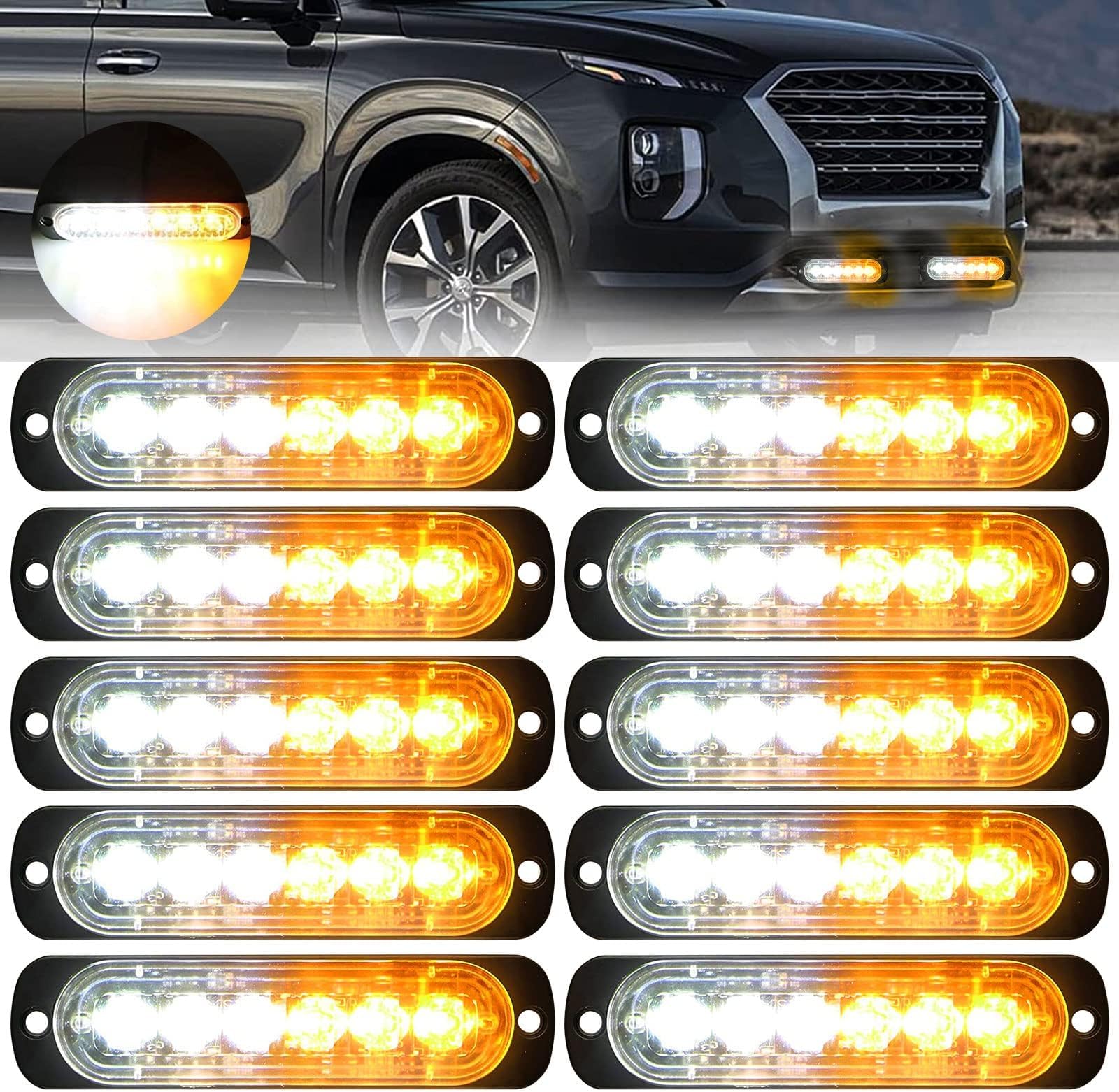 EEEKit 10 Pack LED Emergency Strobe Lights, Amber White 6