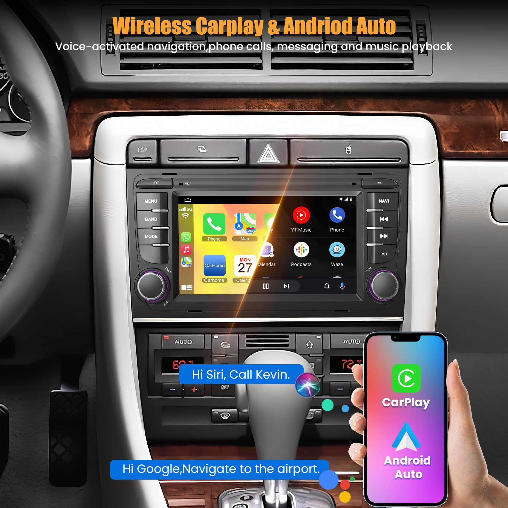 Android 13 Autoradio Für Audi A4/S4/RS4 2002-2008 - Mit Wireless CarPlay & 7 Zoll Display