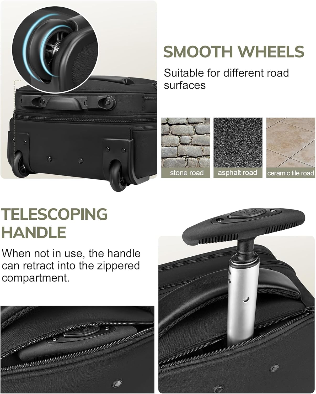 Vancropak Carry on Luggage with Wheels, Multi-functional Airline Approved Underseat Carry-On Rolling Suitcase, 15.6" Lightweight Overnight Weekender Bag Travel Business Roller for Men Women, Black - Image 7