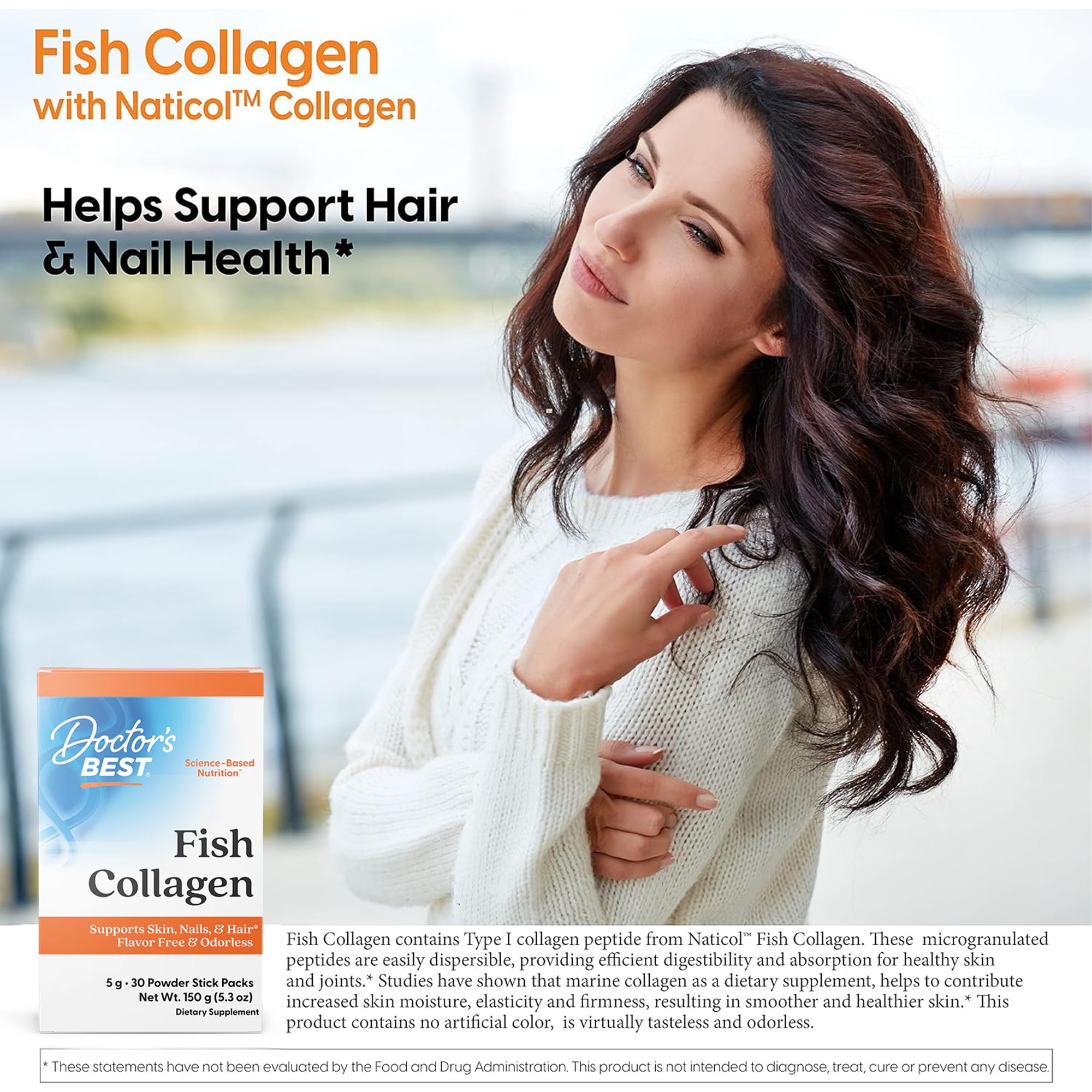 Doctor's Best Fish Collagen w/Naticol Fish Collagen, Supports Skin, Nails, Joints, 30 Powder Stick Pack. 1