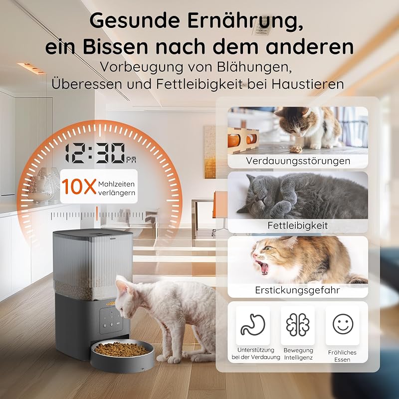 WOPET 4L WiFi Automata Macska Etető - Applikációs Vezérlés, Lassú Etetés, Hangfelvétel, Napi 1-10 Étkezés Macskáknak és Kutyáknak